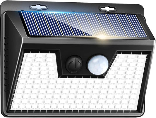 Peasur Solar Lights Outdoor Motion Sensor, 140 LED Solar Powered Fence Light Waterproof, 3 Modes Security Wall Lighting for Outside Deck Yard Peasur