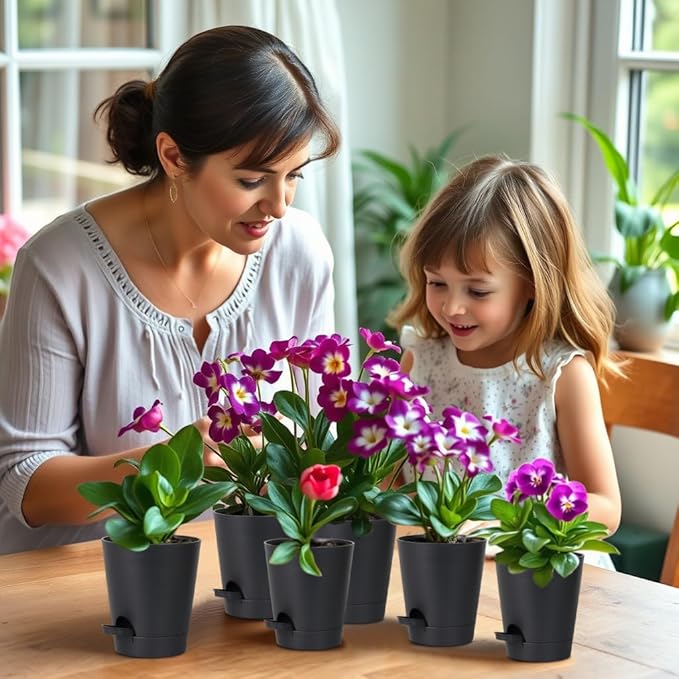 12 Pack 4 Inch Self Watering Plant Pots with Drainage and Saucers，Plastic Flower Pots for Indoor and Outdoor Plants, Nursery Planters for Houseplants and Herbs Black, 4 inch 12pcs zople