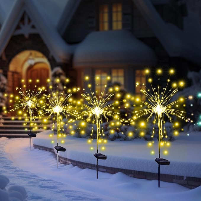 Solar Garden Firework Lights Outdoor Waterproof 6 Pack Solar Powered Art Stake Twinkle Lighting for Outside Decor, 120 LED Sparklers String Lights for Yard Pathway Patio Party Decorations (Warm White) SolarEra-FREETOSHINE