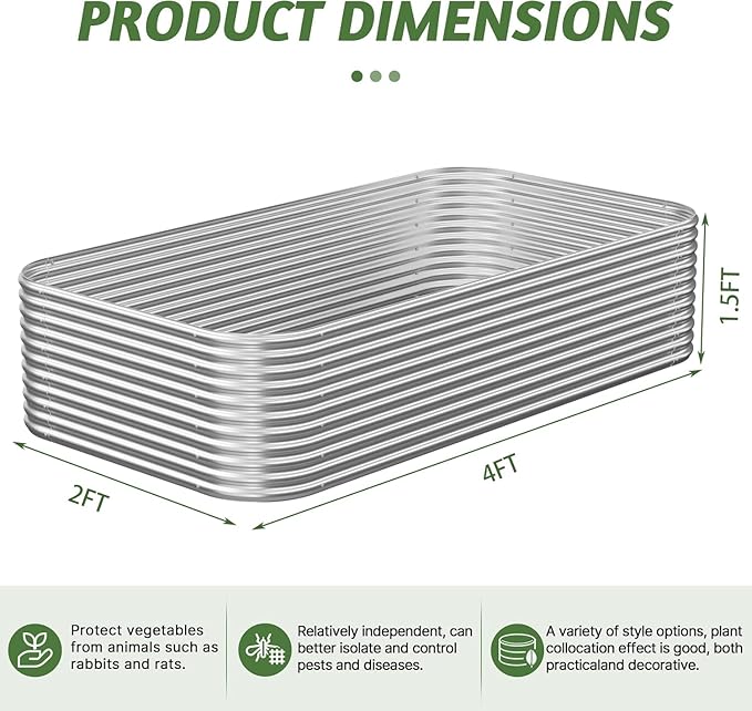 3 Pack Tall 4x2x1.5FT Raised Beds for Gardening, Corrugated Galvanized Steel Raised Garden Bed, Outdoor Metal Above Ground Garden Bed for Vegetables and Flowers OZMSHF