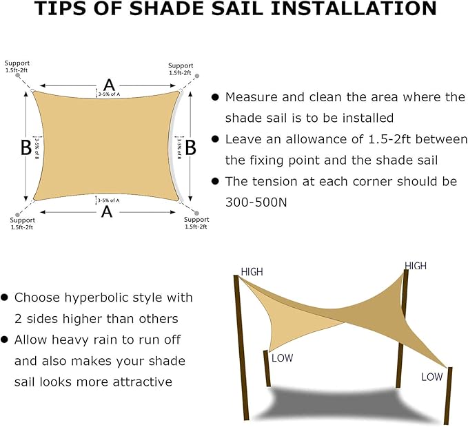 KANAGAWA Sun Shade Sail 12'x16' Sand Rectangle UV Block Canopy Awning Shelter Fabric Cloth Screen for Outdoor Patio Garden Backyard Activities KANAGAWA