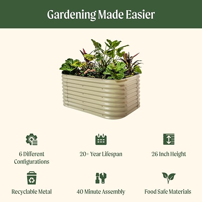 Vego garden 26" Extra Tall Raised Garden Bed Kits, 6 in 1 Modular Raised Planter Box for Vegetables Flowers Fruits Oval Metal Raised Garden-Modern Gray VegoGarden