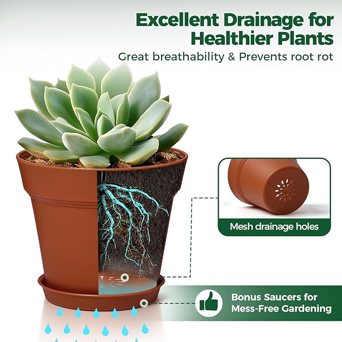 T4U 4 Inch Plant Pots 18-Pack, Small Flower Pots with Saucer and Drainage Hole, Durable Plastic Pots, Nursery Small Flower Pot Bulk for Plants, Succulent, Violet, Decorative (18 Pack 4" Pot) T4U