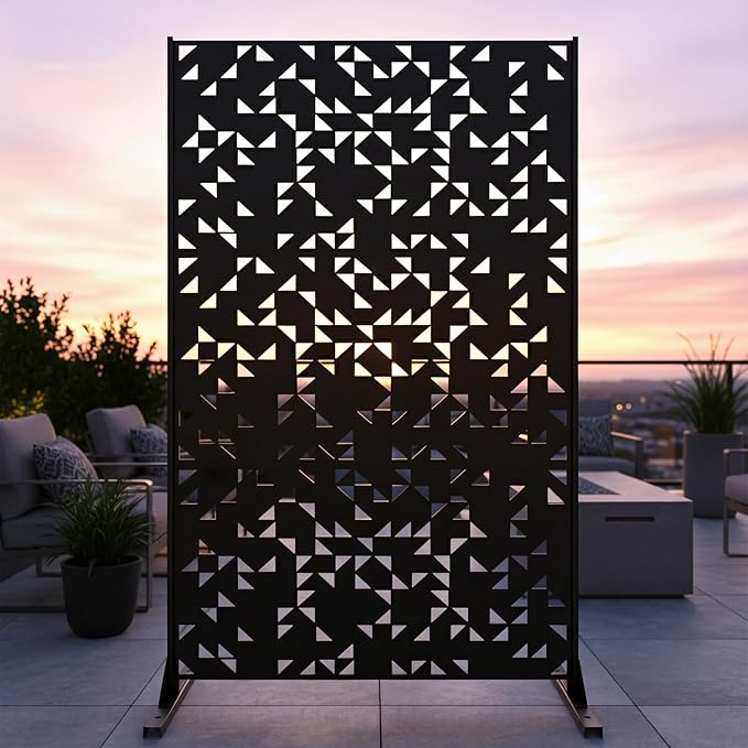 Metal Privacy Screen Outdoor 6FT – Laser-Cut Geometric Mosaic Decorative Steel Panel, Weather-Resistant Freestanding Rustproof Privacy Wall Divider for Patio, Garden, Deck & Balcony TALLYVERUS
