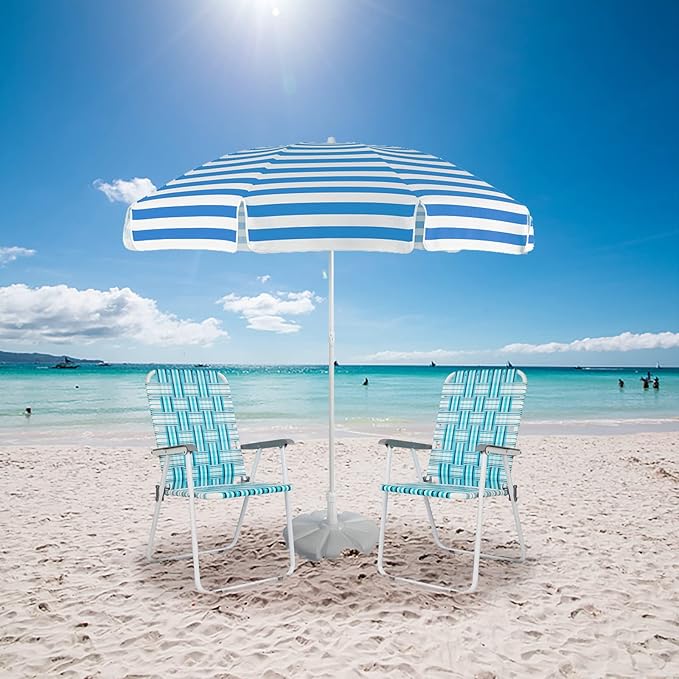 VINGLI Patio Lawn Webbed Folding Chairs Set of 2, Outdoor Beach Chair Portable Dining Chair for Outdoor Yard, Garden (White & Blue, Classic) VINGLI