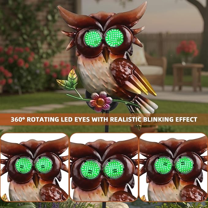 Solar Owl Garden Stakes Decorative with Moving LED Eyes Lights, 39.7" Owl Solar Lights Outdoor Garden for Pathway Patio Yard Metal Art YHSOLAR
