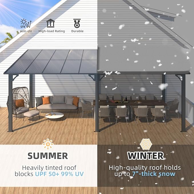 AECOJOY 20' x 10' Outdoo Gazebo Pergola for Patio, Large Wall-Mounted Pergolas and Gazebos Clearance Hard Top 10x20 Lean to Metal Gazebo Shelter Patio Roof, Heavy Duty Awnings for Backyard, Decks AECOJOY