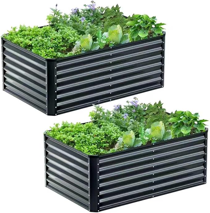 4x2x2FT Galvanized Raised Garden Bed,Galvanized Planter Boxes Outdoor, Large Metal Raised Garden Beds for Vegetables-Grey AyenGuard