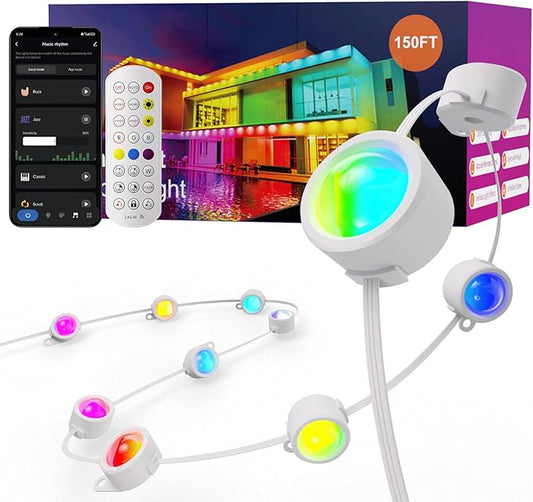 Fitop Permanent Outdoor Lights, 150FT RGB Waterproof LED Lights for House, Smart Outdoor Strip Light with Extendable Design, App/Remote Control, 16 Million Colors, IP67 Rated Fitop