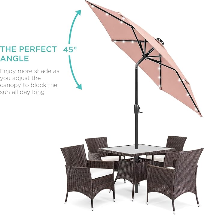 Best Choice Products 7.5ft Outdoor Solar Market Table Patio Umbrella for Deck, Pool w/Tilt, Crank, LED Lights - Rose Quartz BestChoiceProducts