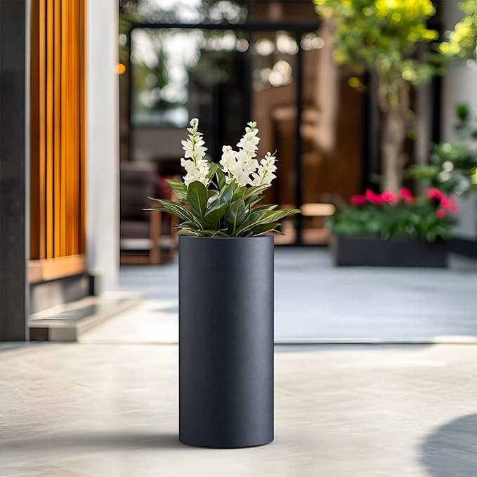 Kante 23.6 Inch Tall Cylindrical Planter, Large Round Plant Pots with Drainage Hole, Made with Concrete, Suitable for Indoor Outdoor Plants, Home Decor, Charcoal Kante