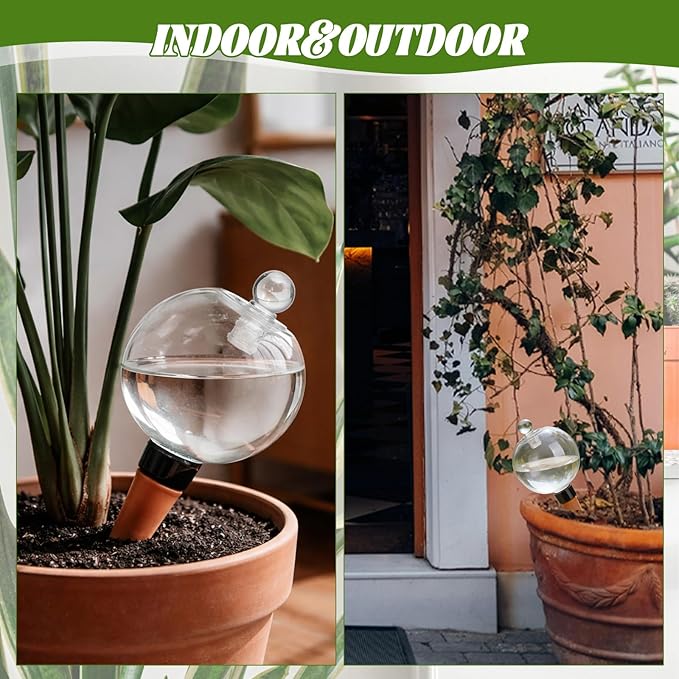 4 Pack 17.5 oz Plant Watering Globes with Covers Self Watering Planter Insert Top Fill Plastic Water Bulbs for Indoor and Outdoor Plants Watering Devices TINSKY