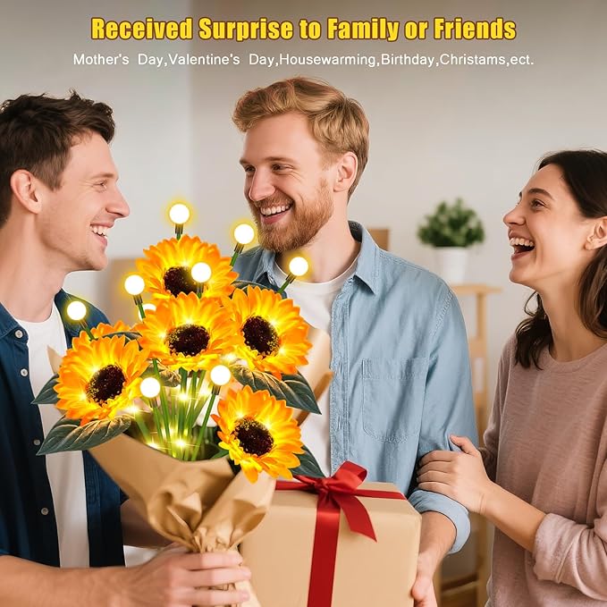 6 Pack Sunflower with Firefly Lights,Solar Lights Outdoor Garden Decor,Solar Flowers Lights Waterproof,Sunflowers Birthday Gifts for Mom Women,Decorative Stakes Fairy Lights for Yard Patio Lawn EDOF