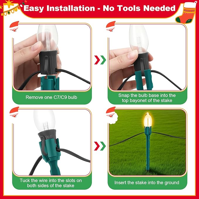 60 Pcs 7.5 Inch Christmas Light Stakes, Christmas Yard Stakes for C7 C9 Christmas Lights, Garden Path Walkway Holiday Decorations(Green) Rootora