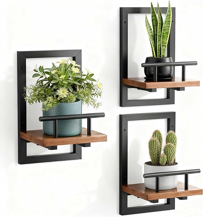 bosbo Floating Shelves for Wall, Plant Shelf Indoor, Wall Planters for Indoor Floating Plant Shelves for Bedroom, Living Room, Kitchen, Office, Bathroom Decor (3 Pack) SBOSBO
