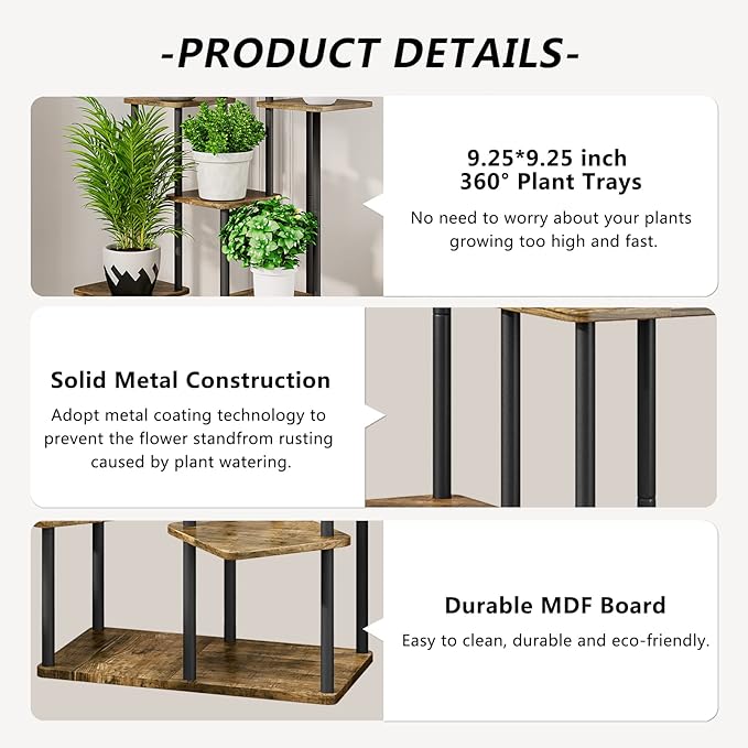 AZERPIAN Plant Stand 7 Tier Indoor Metal Flower Shelf for Multiple Plants Corner Tall Flower Holders for Patio Garden Living Room Balcony Bedroom, Black (7 Tier-Black) AZERPIAN