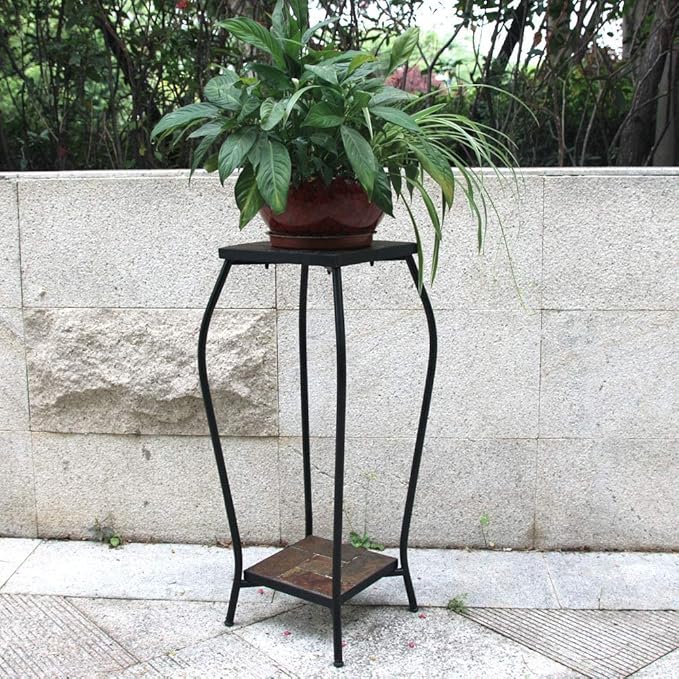 Zhongma 2 Tier 30" Tall Plant Stand with Colorful Slate Top for Balcony, Home, Garden, Backyard Patio with Adjustable Leveling Feet Zhongma