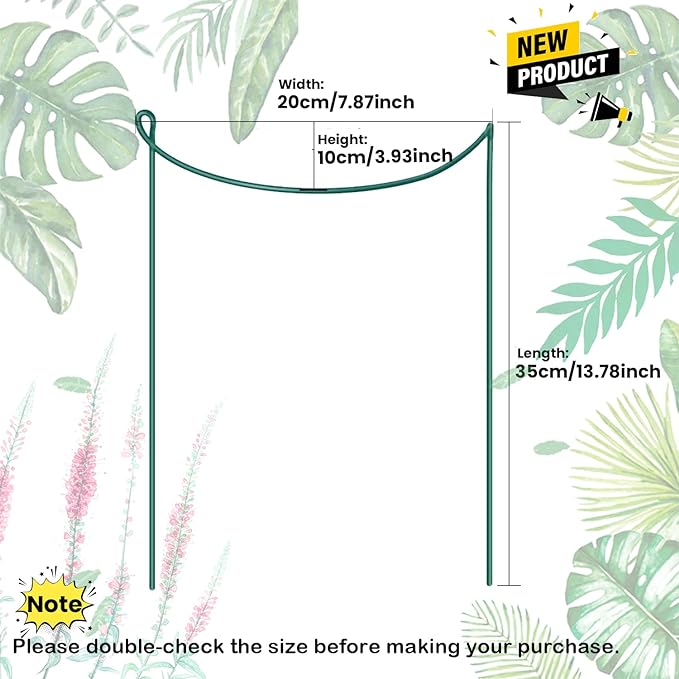 Half Round Snake Plant Support Stakes, Plant Ring for Peonies, Hydrangeas, ZZ, and More - Sturdy, Rust-Proof Plant Support Cages for Indoor and Outdoor Potted Plants (6 Pack, 14x8Inch) WooWellGoGoGoProducts