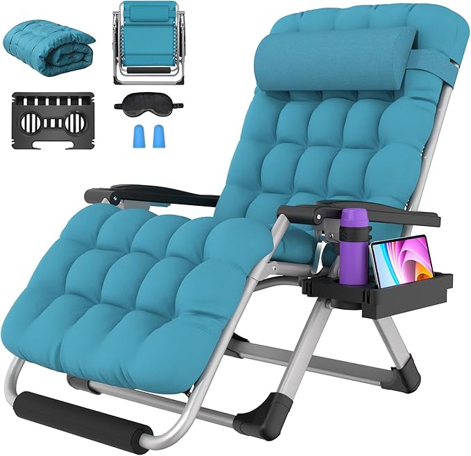Suteck Oversized Zero Gravity Chair,33In XXL Outdoor Recliner Chair w/Removable Cushion&Headrest, Camping Lounge Chair w/Upgraded Lock&Footrest, Reclining Patio Chairs for Indoor Outdoor,500LBS Suteck