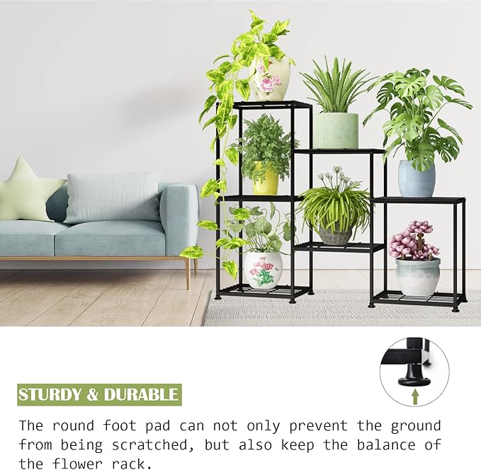 Metal Plant Stand Indoor Metal Plant Stands Outdoor Tiered Plant Shelf for Multiple Plants, 3 Tiers 7 Potted Ladder Plant Holder Table Plant Pot Stand for Window Garden Balcony Living Room YUJCHMTZN