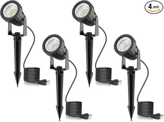 L LOHAS LED 12W Dusk to Dawn Outdoor Lighting, Auto On/Off 3000K Landscape Outdoor Spotlight, IP66 Waterproof Plug in Spot Lights for Yard, Garden, House, Pathway, Plant(4 Pack) LLOHASLED