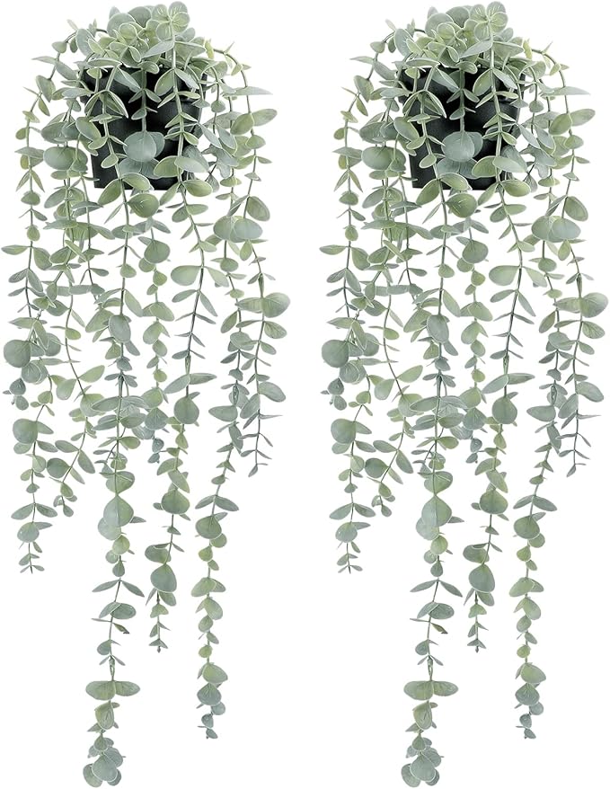 COCOBOO 2 Pcs Artificial Eucalyptus Plants Shelf Hanging Fake Plant in Pot for Wall Bedroom Home Patio Indoor Outdoor Decor COCOBOO