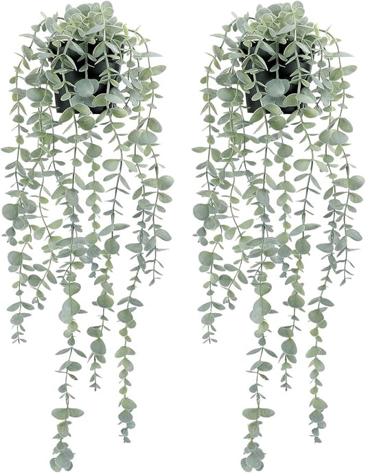 COCOBOO 2 Pcs Artificial Eucalyptus Plants Shelf Hanging Fake Plant in Pot for Wall Bedroom Home Patio Indoor Outdoor Decor COCOBOO