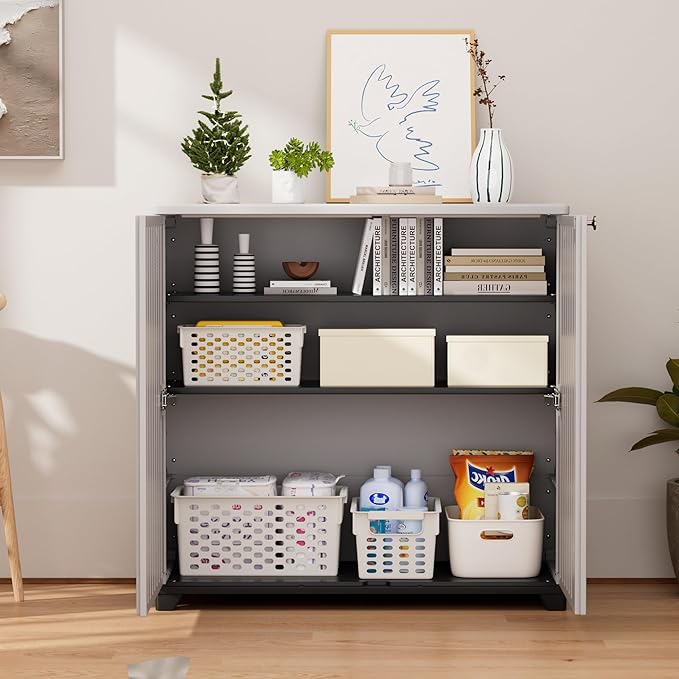 ADDOK Indoor Outdoor Plastic Storage Cabinet 34"x15"x34" with 1 Shelf, Outdoor Storage Shed for Living Room, Hallway, Balcony, Garage, Garden, Backyard-White ADDOK