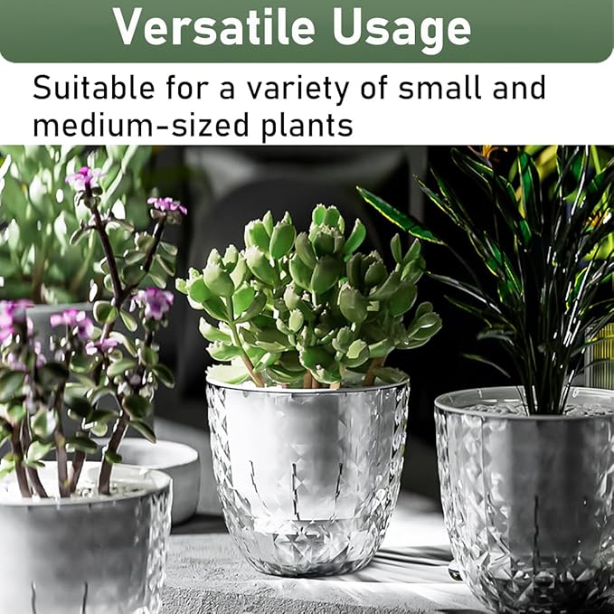 2 Pack 4 inch Self Watering Plants Pots Planters for Indoor Plants, African Violets Pots with Drainage Holes and Tray, Modern Plastic Flower Nursery Pots for Succulents,Herbs,Cactus XKYQSY