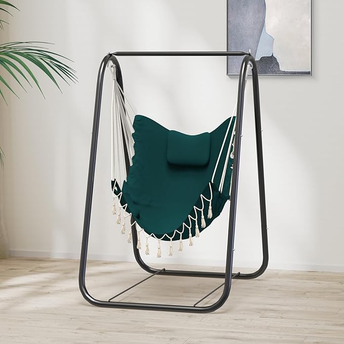 G TALECO GEAR Hammock Chair with Stand,Heavy-Duty and Rustproof Hanging Chair with Stand,Hammock Swing Chair Stand,for Indoor Outdoor Patio Yard Garden Porch (Green) TalecoGear
