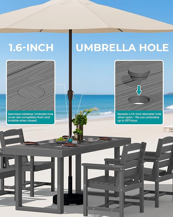 SERWALL HDPE Outdoor Dining Set for 4, 67'' All Weather Patio Dining Table and Chairs Set for Deck, Lawn, Gray SERWALL