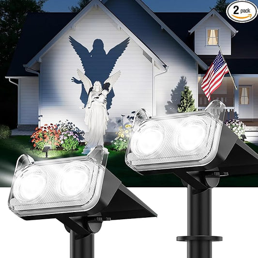 LETMY Solar Spot Lights Outdoor Waterproof with Bigger LED, Auto ON/Off 135°Adjustable Solar Lights Outdoor, 2-in-1 Wall Lights & 2 Modes Landscape Spotlights for Tree Yard Pathway Garden Decor 2Pack Letmy