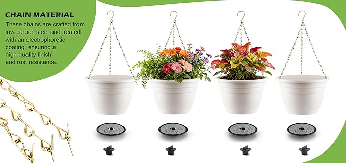 Hanging Planters 11 Inch, 3 Pcs Flower Pots with Drainage Hole, Self Watering Hanging Basket for Indoor Outdoor Plants, Decor, White RooTrimmer
