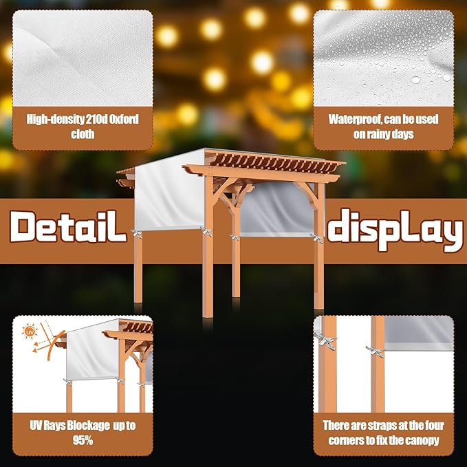 Universal Pergola Replacement Canopy Outdoor Canopy Shade Cover Waterproof Shade Top Cover for Outdoor Patio Porch Backyard(12 x 10 ft,Beige) Wowangce