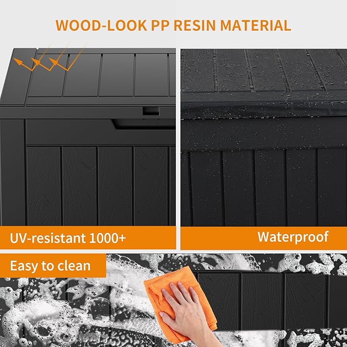 31 Gallon Resin Deck Box, Lockable Patio Outdoor Storage Box for Furniture, Garden Tools and Tools Storage, Waterproof Outside Storage Boxes - Black OutdoorLivingPerfected