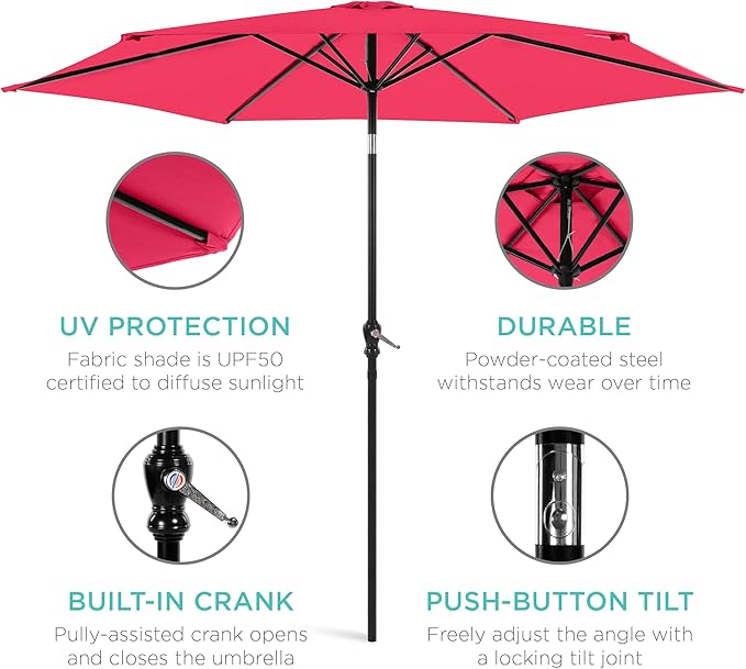 Best Choice Products 10ft Outdoor Table Compatible Steel Polyester Market Patio Umbrella w/Crank and Easy Push Button Tilt BestChoiceProducts