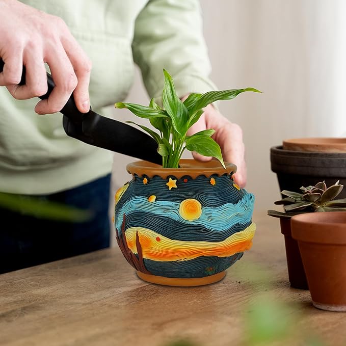 Plant Pots with Drainage Holes - Cute Unique Starry Sky Theme Flower Pots - Decorative Planter for Indoor/Outdoor, Funny Plant Pots for Home Garden Decor UWONDERFUL