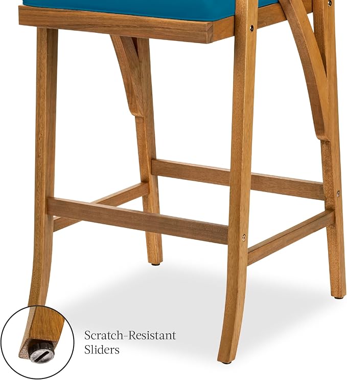 Best Choice Products Set of 2 Outdoor Acacia Wood Bar Stools Bar Chairs for Patio, Pool, Garden w/Weather-Resistant Cushions - Peacock Blue BestChoiceProducts