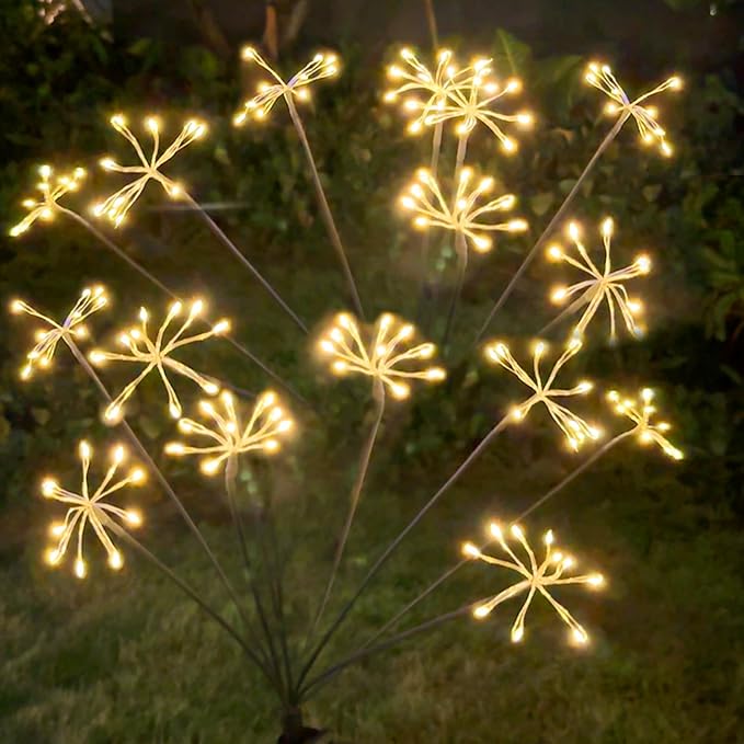 JJGoo Solar Garden Lights, New Upgraded 6 Pack Solar Swaying Starburst Light, Waterproof Fireworks Outdoor Lights, Yard Patio Pathway Decoration, Warm White JJGoo