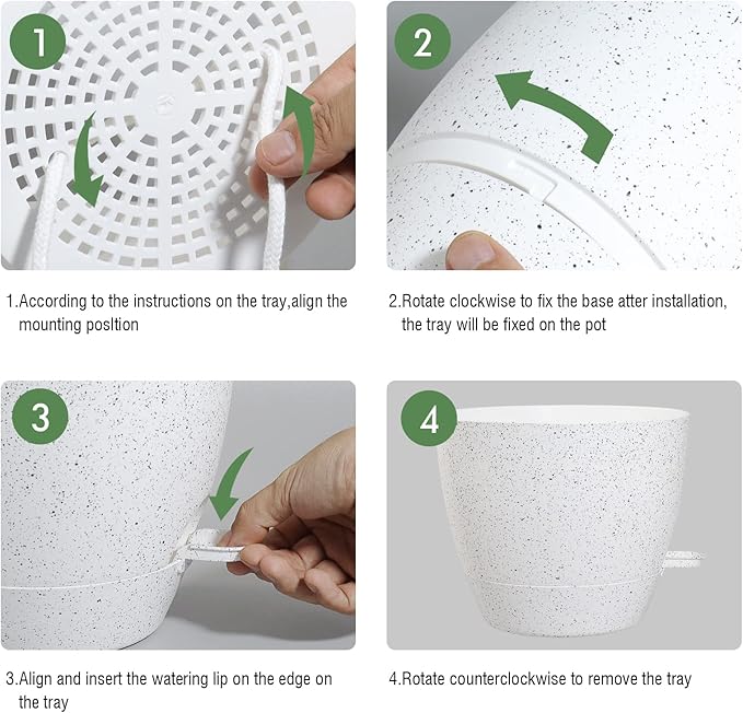 12inch 2Pack Large Self Watering Planters, Plastic Plant Pots with 60oZ Removable Deep Reservoir and Multi Mesh Drainage Holes for Indoor Outdoor Garden Plants and Flowers, White Speckles UOUZ
