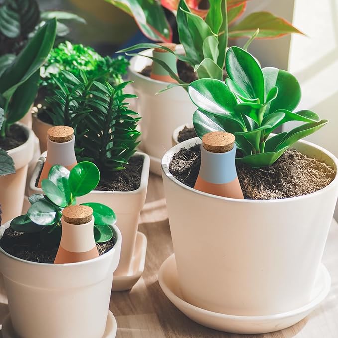4PCS Terracotta Watering Spikes, Ollas Self Watering Globes, Slow Release Self Watering Planter Insert, Plant Watering Globes for Indoor and Outdoor Plants Rootora