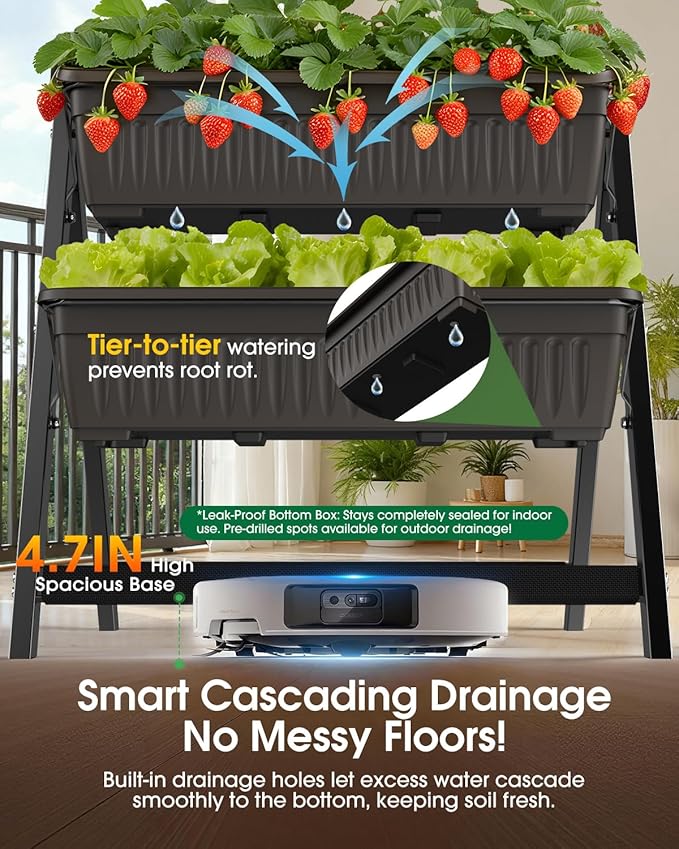 5-Tier Vertical Garden Bed Planter Boxes with Drainage System & Storage Space, Freestanding Vertical Garden Planter with 5 S-Hooks for Plants Vegetables Flowers Herbs in Garden Patio Yard Rootora