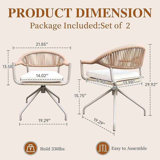 TWT Patio Dining Chairs Outdoor Stackable Dining Chairs for All Weather, Breathable Textilene Garden Outdoor Furniture for Backyard Deck (Brown, Rotatable Set of 2) TWT