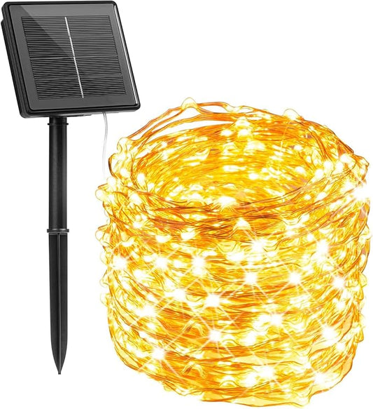 Minetom Solar String Lights for Outside, 33Ft 100 LED Outdoor Solar Fairy Lights, 8 Modes Balcony Lights for Tree Patio Christmas Party Wedding Decor (Warm White) Minetom