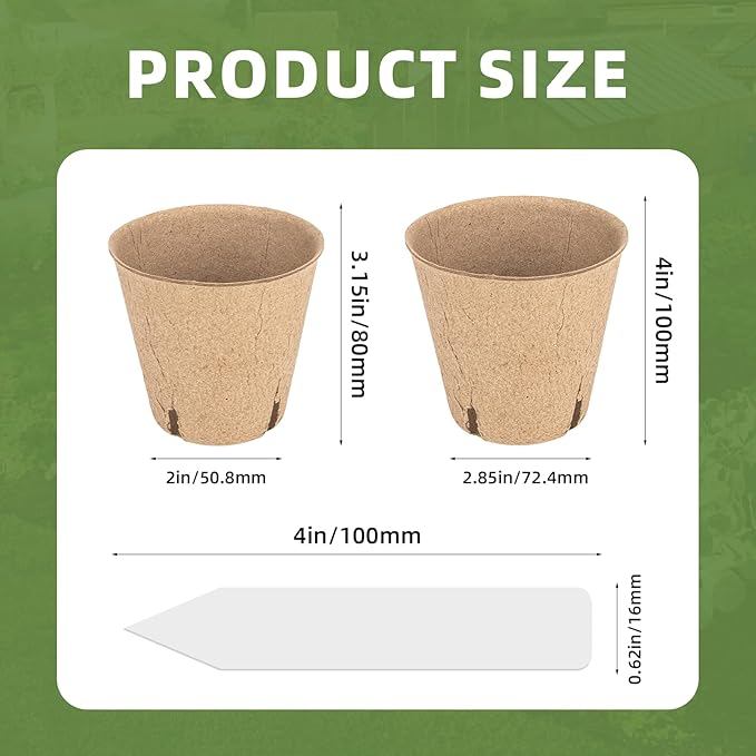 70Pcs Biodegradable 4” Peat Pots with 70Pcs Plant Labels, Biodegradable Seed Starter Pots with Drainage Holes, Nursery Pots for Seedlings, Herbs, Vegetables, Flowers, Gardening Kit Cleangor