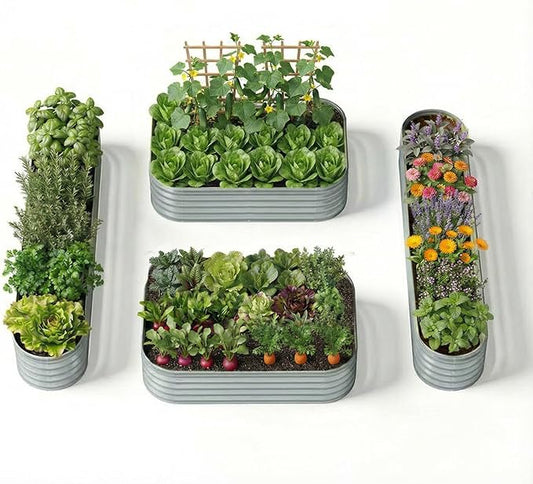 4-Pack 18” Tall Galvanized Raised Garden Beds – Small Space Garden Layout, Fits 170 Sq Ft Yard or Patio, 10x2x1.5 & 6x4x1.5 ft Metal Planter Box for Compact Outdoor Gardening-Brooklyn Grey Annoell