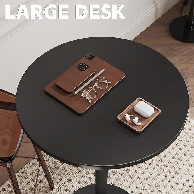 Flamaker Round Bistro Pub Table Modern Style Metal Base MDF Top Cocktail Bar Table Counter Bar Height for Pub, Dining Room, Party (2, Full Black) Flamaker
