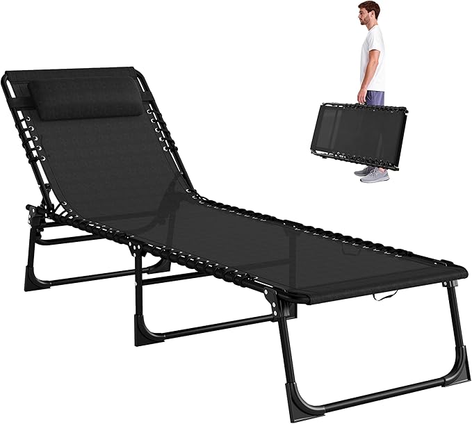 Outsunny Folding Chaise Lounge Chair, Patio Sun Tanning Chair, Outdoor Chaise Lounger with 4-Position Reclining Back, Breathable Mesh Seat for Beach, Poolside, Yard, Black Outsunny