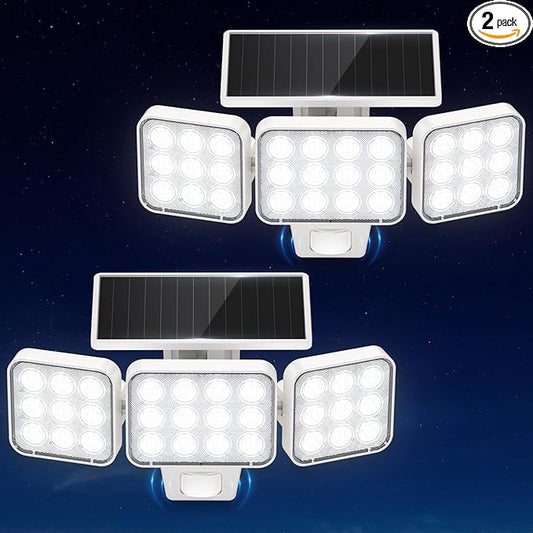 WdtPro Solar Lights Outdoor Motion Sensor, 3500LM Bright Solar Flood Lights Outdoor, Adjustable & Upgrade Glass Panel, Wireless LED Solar Powered Security Spot Lights Waterproof for Yard-2Pack, White WdtPro