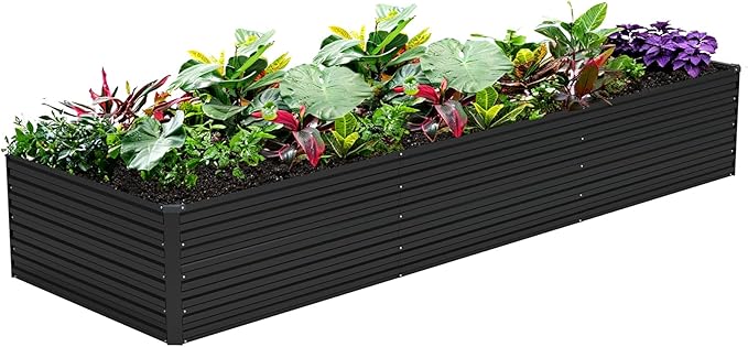 Vengarus 12x2x2FT Galvanized Raised Garden Bed Kit, Large Rectangle Elevated Planter for Vegetables, Flowers, Herbs and Succulents - 359 Gallon Capacity,Black Vengarus